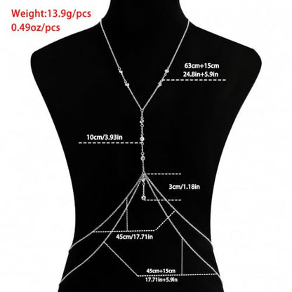 Silver Body Chain Jewelry for Women, Rhinestone Bikini Bra Chest Chain | Waterproof Sexy Body Necklace for Summer Beach Party Festival Wear