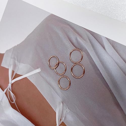 5Pcs Stainless Steel 16G 18G Sleeper Hoop Earrings for Women Men Septum Hinged Clicker Nose Lip Ring Helix Daith Cartilage Tragus Piercings Tiny Small Huggie Hoops Hypoallergenic Sensitive Ears Jewelry - style: 10mm in rose gold-tone 18G