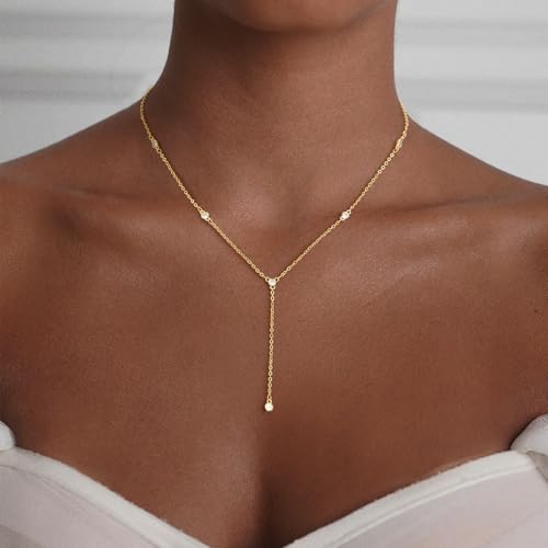 VIROMY Gold Long Y Necklaces for Women Trendy - Dainty Lariat Chain Drop Pendant Necklace for Women Gold Statement Jewelry - color: Y Necklace 05