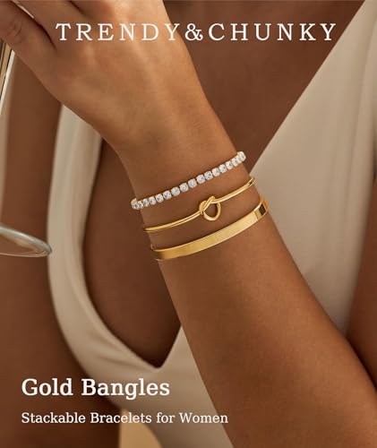 ZOERAY Silver Gold Bangle Bracelets for Women Non Tarnish 14k Gold Plated Stackable Cuff Bracelets for Women Trendy Cubic Zirconia Stainless Steel Chunky Bracelet Stack Set Waterproof Jewelry Gifts - color: A.Knot-Gold