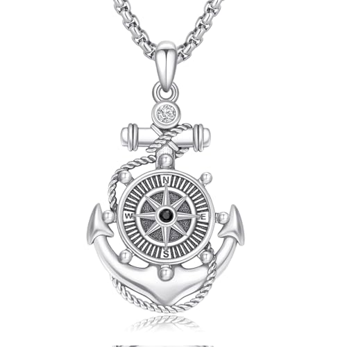 Sterling Silver Graduation Compass Anchor Necklace with Jewelry Box | Nautica,l Hope, Dream,Inspirational,Good Luck,Travel,Journey,Safety,Daily,Birthday, Graduation,Hypoallergenic - style: 02-Compass Anchor）