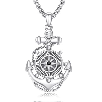 Sterling Silver Graduation Compass Anchor Necklace with Jewelry Box | Nautica,l Hope, Dream,Inspirational,Good Luck,Travel,Journey,Safety,Daily,Birthday, Graduation,Hypoallergenic - style: 02-Compass Anchor）