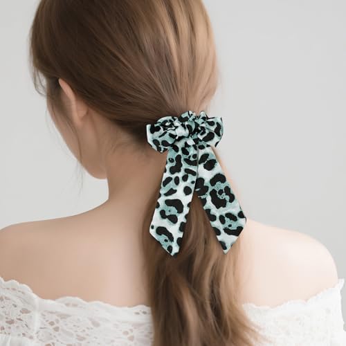 6-Piece Fashion Leopard Printed Bow Scarf Fabric Scrunchies for Women & Girls, Cute Elastic No Damage Satin Ponytail Holders Hair Ties, Hair Accessories (Leopard)