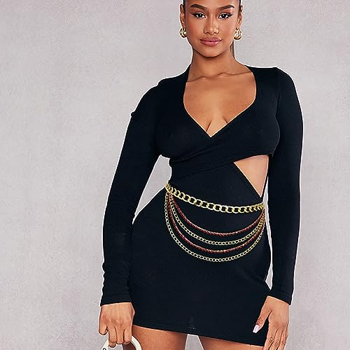 Suyi Multilayer Chain Belt Rhinestone Metal Chain Belts for Women Punk Gold Waist Chain - color: Gold Wine Red, size: M: 110 CM