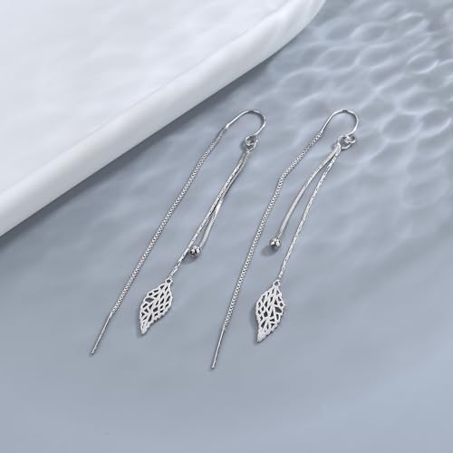 925 Sterling Silver Dangle Earrings with Charms Heart, Water drop, Moon, Star Long Drop Earring for Women Jewelry Gifts Hypoallergenic - color: leaf hanging