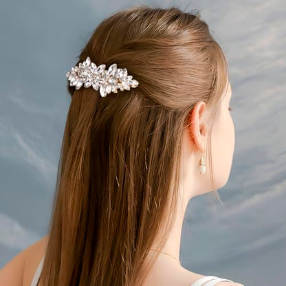 Joez Wonderful 2 Pcs Rhinestone Hair Clips, Silver Bridal Hair Accessories for Women, Sparkly Crystal Hair Pins, Fancy Flower Hair Barrettes for Wedding, Bride (Gold, Silver) - color: Rhinestone (Gold, Silver)