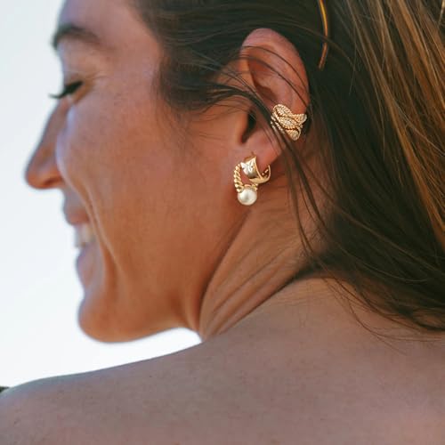 Women Ear Cuff Earrings Gold Non Pierced Cartilage Clip on Open Wrap Twist Hoop 14K Gold Plated Simple Hypoallergenic Everyday Jewelry - style: Trio / Pair