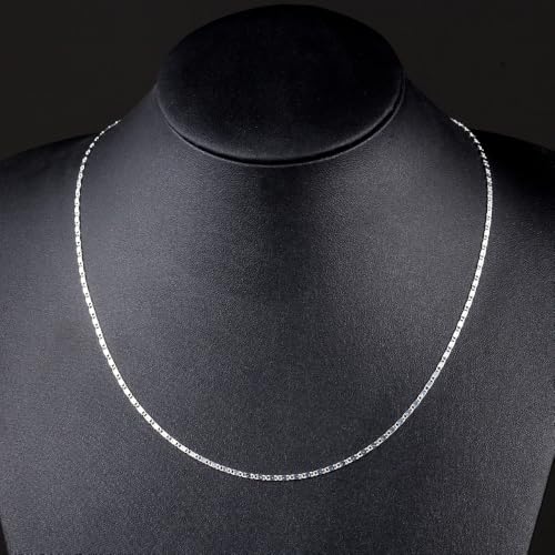 Gold Silver Necklace Chain With Adjustable Lobster Clasp, Diamond Cut Geometric Gold Beads Stationed on Dainty 2mm Cable Box Chain, 16 Inches Rolo Oval Figaro Link Singapore Chain. - color: Silver02