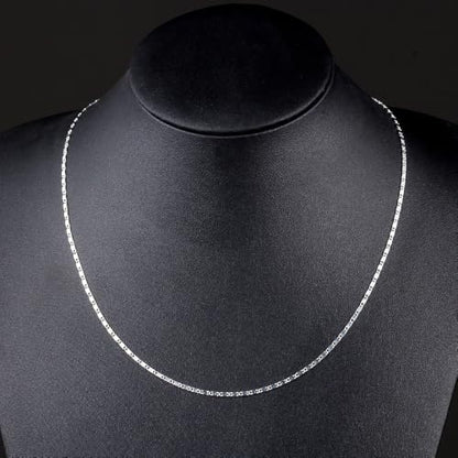 Gold Silver Necklace Chain With Adjustable Lobster Clasp, Diamond Cut Geometric Gold Beads Stationed on Dainty 2mm Cable Box Chain, 16 Inches Rolo Oval Figaro Link Singapore Chain. - color: Silver02