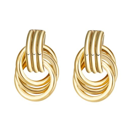 Geometric Rectangle Gold Plated Stud Earrings Irregular Hammered Chunky Statement Square Earrings for Women Trendy - color: Gold Mini
