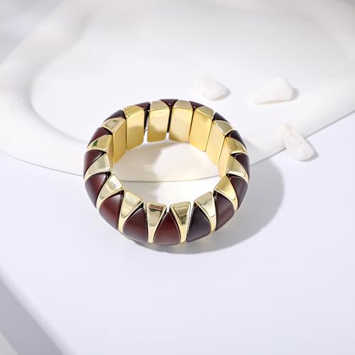 GOOJIDS Simple Beaded Gold Plated Bangles Bracelet Chunky Bamboo Tube Curved Stacking Clear Acrylic Colorful Beads Stretchable Gold Plated Bracelets Set For Women - color: C-Gold Sunflower Bracelet