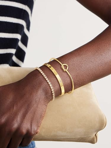 14K Gold Plated Stackable Bangle Bracelets for Women | Dainty Cuff Bracelets, Stackable for Women, Waterproof Bracelet Stack, Gold Jewelry Gifts Trendy Adjustable Accessories - color: 3-layer-A-Gold