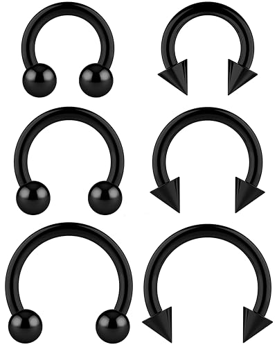 Surgical Steel Septum Rings 16g 14g - Lip Ring Smiley Piercing Hoop for Cartilage Earrings, Tragus, Helix, Daith, Conch - Eyebrow Circular Horseshoe Septum Piercing Jewelry - color: 14g - Black