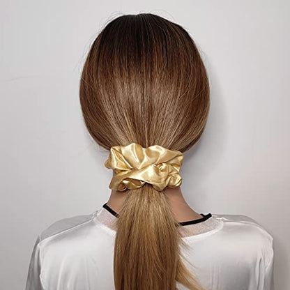6 Pcs Satin Silk Hair Scrunchies Soft Hair Ties Fashion Hair Bands Hair Bow Ropes Hair Elastic Bracelet Ponytail Holders Hair Accessories for Women and Girls (4.5 Inch, Dark Gold) - color: Dark Gold