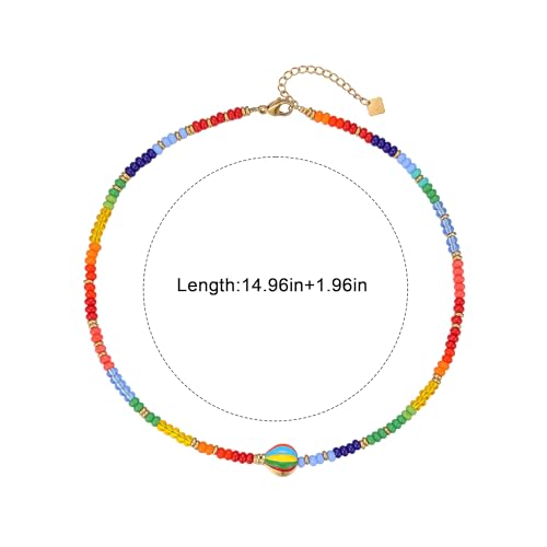 Wellike Freshwater Pearl Beaded Necklace for Women Handmade Boho Colorful Glass Beads Choker Necklace Stainless Steel 18K Gold Plated Bohemian Women Summer Jewelry Gifts - color: KKWX022