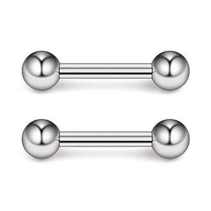 Ruifan 316L Stainless Steel Nipple PA Tongue Shield Barbell Ring Bar Body Piercing Retainer 12G 12mm 2-12PCS - color: 2PCS - Silver