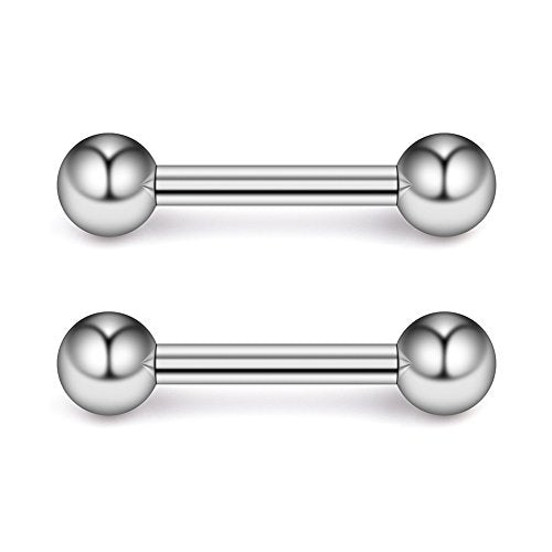 Ruifan 316L Stainless Steel Nipple PA Tongue Shield Barbell Ring Bar Body Piercing Retainer 12G 12mm 2-12PCS - color: 2PCS - Silver