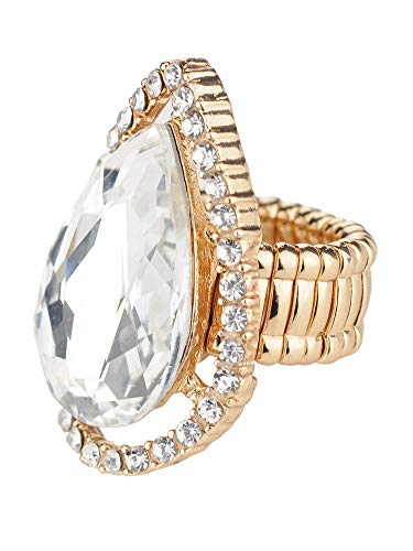 NYFASHION101 Radiant Teardrop Stone Adjustable Cocktail Statement Ring - color: Encircled Teardrop, Clear/Gold-Tone