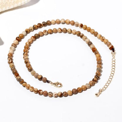 Simple 4mm Gemstones and Crystals Choker Necklace Unisex 16"-18" | Necklaces for Women Men, Adjustable, 40-45 cm Chain Length, Handmade, Spiritual Gemstones, Positive Energy, Daily Wear - style: Picture Jasper