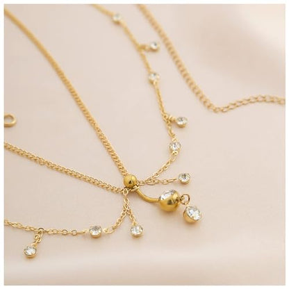 Summer Beach Multi-layer Crystal Belly Buttom Ring with Waist Chain Bikini Rhinestone Navel Piercing Dangle Belly Button Rings Waist Chain Sexy Belly Body Chain Jewelry for Women - style: Gold