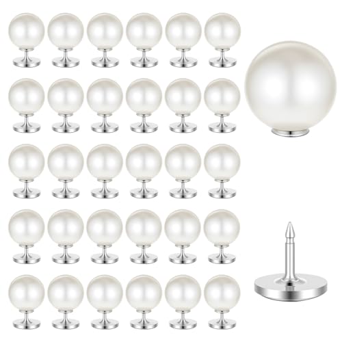 30 Sets Pearl Buttons for Clothes No Sew, 12mm Pearl Brooch Pins Decorative Safety Pins for Women Clothing, Dresses, Shirts, DIY Crafts, White