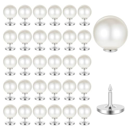 30 Sets Pearl Buttons for Clothes No Sew, 12mm Pearl Brooch Pins Decorative Safety Pins for Women Clothing, Dresses, Shirts, DIY Crafts, White