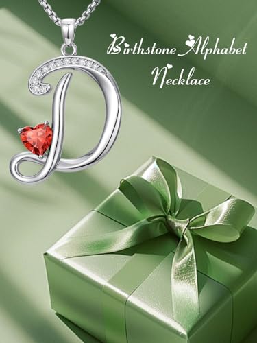 A to Z Initial Birthstone Pendant Necklaces Name Jewelry for Women | 18K White Gold Plated Personalized Alphabet Jewelry Anniversary Christmas Birthday Gifts for Wife Her Daughter Girlfriend - color: D Initial-07-Jul