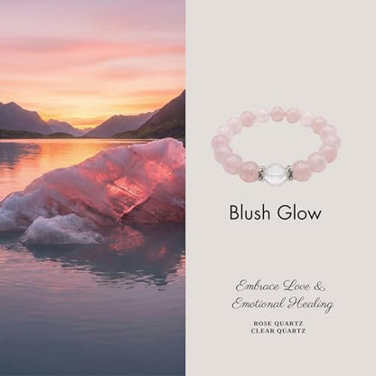 ZestBeads 10mm Natural Gemstone Bracelet for Women, Premium Crystal Beaded Energy Jewelry for Mindfulness & Meditation, Gift Ready Sustainable Cork Packaging - style: Blush Glow
