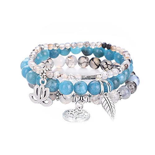 Tree of Life Yoga Healing Stone Bracelets,Multilayer Lotus Chakra Stone Reiki Bracelet Sets,Anxiety Crystal Natural Stone,for Women Stress Relief - style: Dragon's Vein Agate+apatite