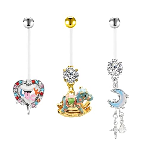14G Flexible Clear Acrylic Pregnancy Belly Button Ring Flower,letter Dangle Pregnancy Maternity Belly Rings - color: blue moon
