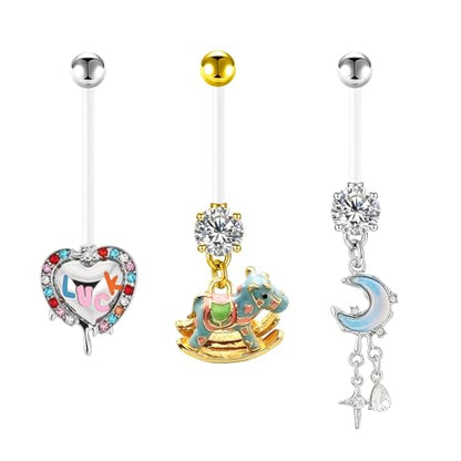 14G Flexible Clear Acrylic Pregnancy Belly Button Ring Flower,letter Dangle Pregnancy Maternity Belly Rings - color: blue moon