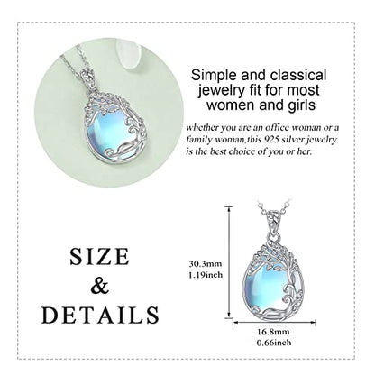 YAFEINI 925 Sterling Silver Moonstone Necklace Filigree Teardrop Pendant Necklace Jewelry for Women Girls - color: B-Tree of Life Moonstone Necklace