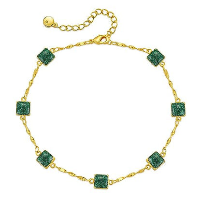 Dainty Gold Bracelets for Women, 18 Gold Plated Adjustable Evil Eye/Butterfly/Beaded/Pearl/Heart/Turquoise Handmade Bracelet for Women - style: Emerald