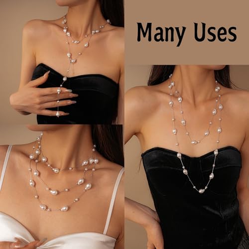 Pearls Necklaces for Women-18K Gold Plated Layered Gold Pearl Necklaces Dainty White Pearls Choker Necklace Chain Pearl Necklace for Women Elegant Valentines Gifts - color: Silver Pearl-1