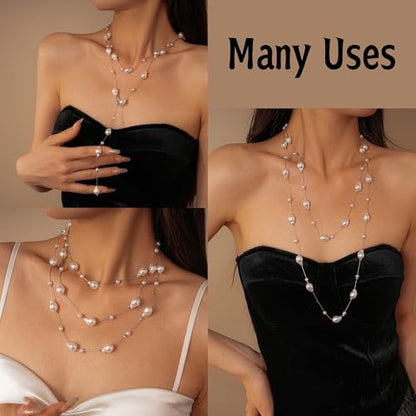 Pearls Necklaces for Women-18K Gold Plated Layered Gold Pearl Necklaces Dainty White Pearls Choker Necklace Chain Pearl Necklace for Women Elegant Valentines Gifts - color: Silver Pearl-1