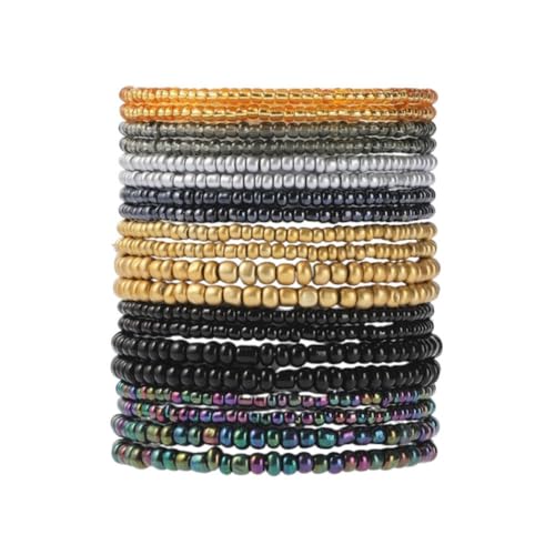 18Pcs Boho Stackable Beaded Bracelets for Women Colorful Handmade Multilayered Rice Beads Anklets Set Summer Beach Bohemian Jewelry Gift - color: Style 2 Black