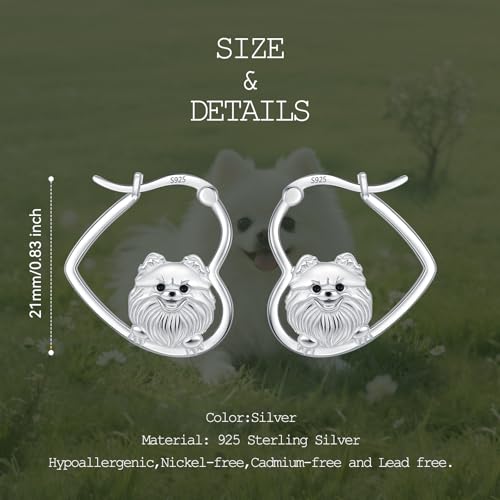 LES OSEWA Dog Animal Earrings Sterling Silver Animal Heart Hoop Dangle Earrings Cute Jewelry Gifts for Women - color: Pomeranian