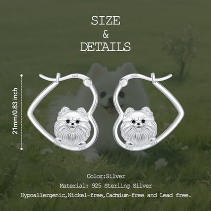 LES OSEWA Dog Animal Earrings Sterling Silver Animal Heart Hoop Dangle Earrings Cute Jewelry Gifts for Women - color: Pomeranian