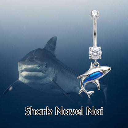 Belly Button Rings 925 Sterling Silver Belly Piercing Jewelry Hypoallergenic Navel Rings Gifts for Women - style: Shark