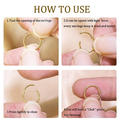 Small Gold Hoop Earrings, Lightweight 14K Gold Plated Huggie Hoop Earrings for Cartilage Helix Tragus, Hypoallergenic Earrings for Women Men, Tiny Thin Hoops Surgical Steel Endless Hoops Earrings 6-10 mm - color: 6/8/10mm Hoop Gold-16g