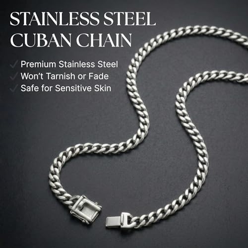 Galis Premium Stainless Steel Mens Cuban Link Chain, Miami Cuban Chain Necklace, 5mm,7mm,9mm Width, Non Tarnish & Durable Jewelry, 18"-22"