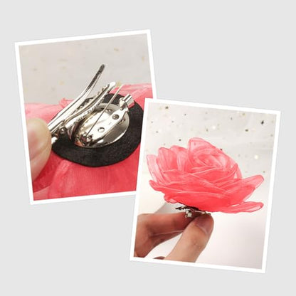 Women's Lovely Flower Brooches and Hair Clips | Rose and Floral Accessories | Hair Pins and Brooch Set for Women - color: Pink
