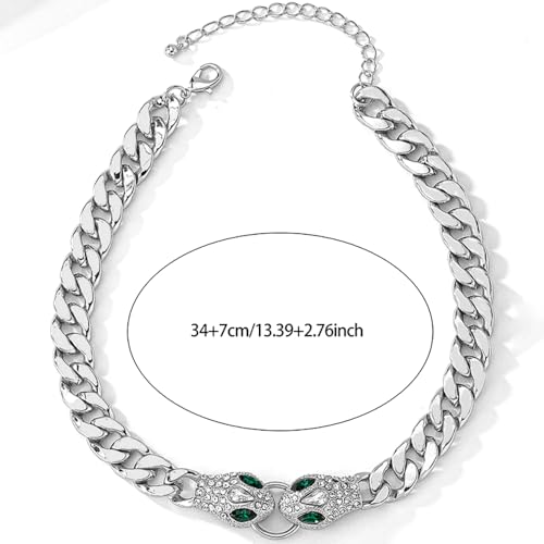 Punk Animal Snake Choker Necklace Hip Hop Rhinestone Snake head Cuban Link Chain Necklace Chunky Cuban Chain Crystal Jewelry for Women Gifts - color: Style A Silver