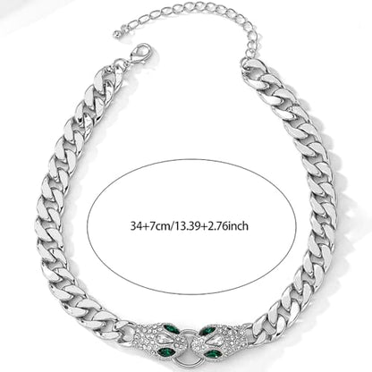 Punk Animal Snake Choker Necklace Hip Hop Rhinestone Snake head Cuban Link Chain Necklace Chunky Cuban Chain Crystal Jewelry for Women Gifts - color: Style A Silver