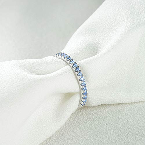EAMTI CZ Wedding Band for Women 925 Sterling Silver Half Eternity Stackable Ring Size 3-13 - color: sterling silver-tanzanite