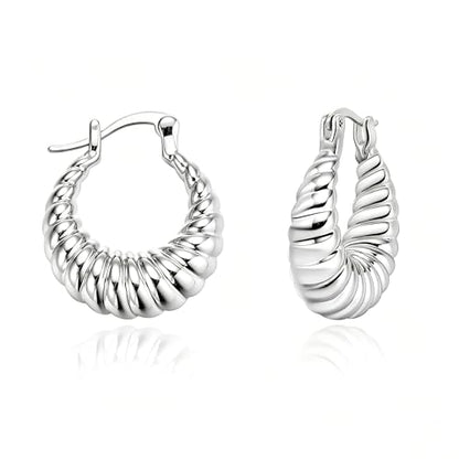 Gold Hoop Earrings for Women, 18K Gold Plated Chunky Huggie Hoop Earrings for Women Jewelry Gifts - color: Croissant Silver
