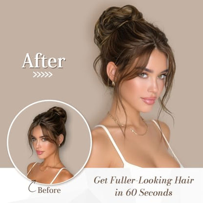 RUWISS 100% Human Hair Bun Small Messy Bun Hair Piece for Women Layered Wavy Hair Buns Updo Hairpiece for Daily Wear Scrunchies Ponytail Extension (Natural Black) - color: Natural Black