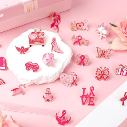 SANNIX 60Pcs Breast Cancer Pins, Pink Ribbon Enamel Lapel Pins Brooch Badge Bulk for Breast Cancer Awareness Accessories Survivor Month Charity Event Party Favors, 30 Styles - style: Breast Cancer Awareness Pins
