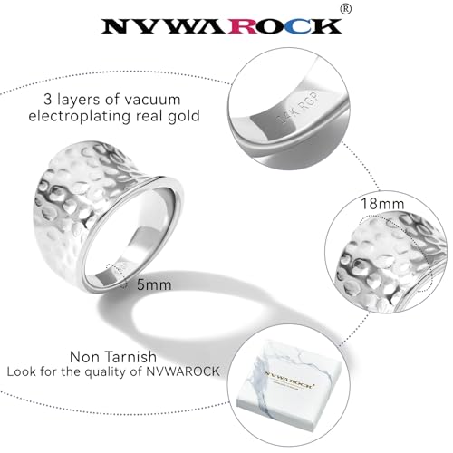 Wide Statement Hammered Band Rings for Women and Men，High 14K Gold Plated Polish Large Thumb Index Full Finger Rinds Size 5-10（Gold and Silver） - color: Silver