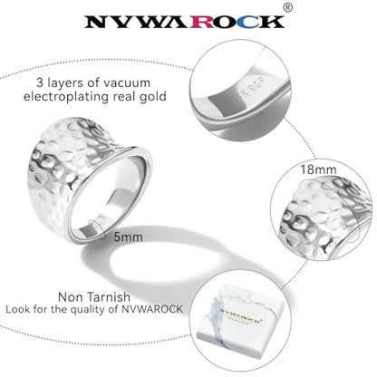 Wide Statement Hammered Band Rings for Women and Men，High 14K Gold Plated Polish Large Thumb Index Full Finger Rinds Size 5-10（Gold and Silver） - color: Silver